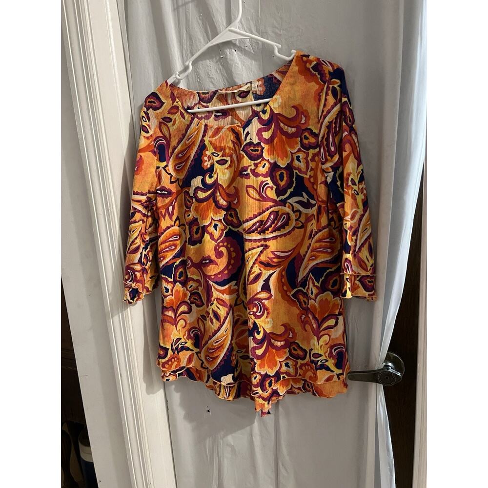 Sift Surroundings Orange Multicolor Paisley Print Layered Blouse Sz M